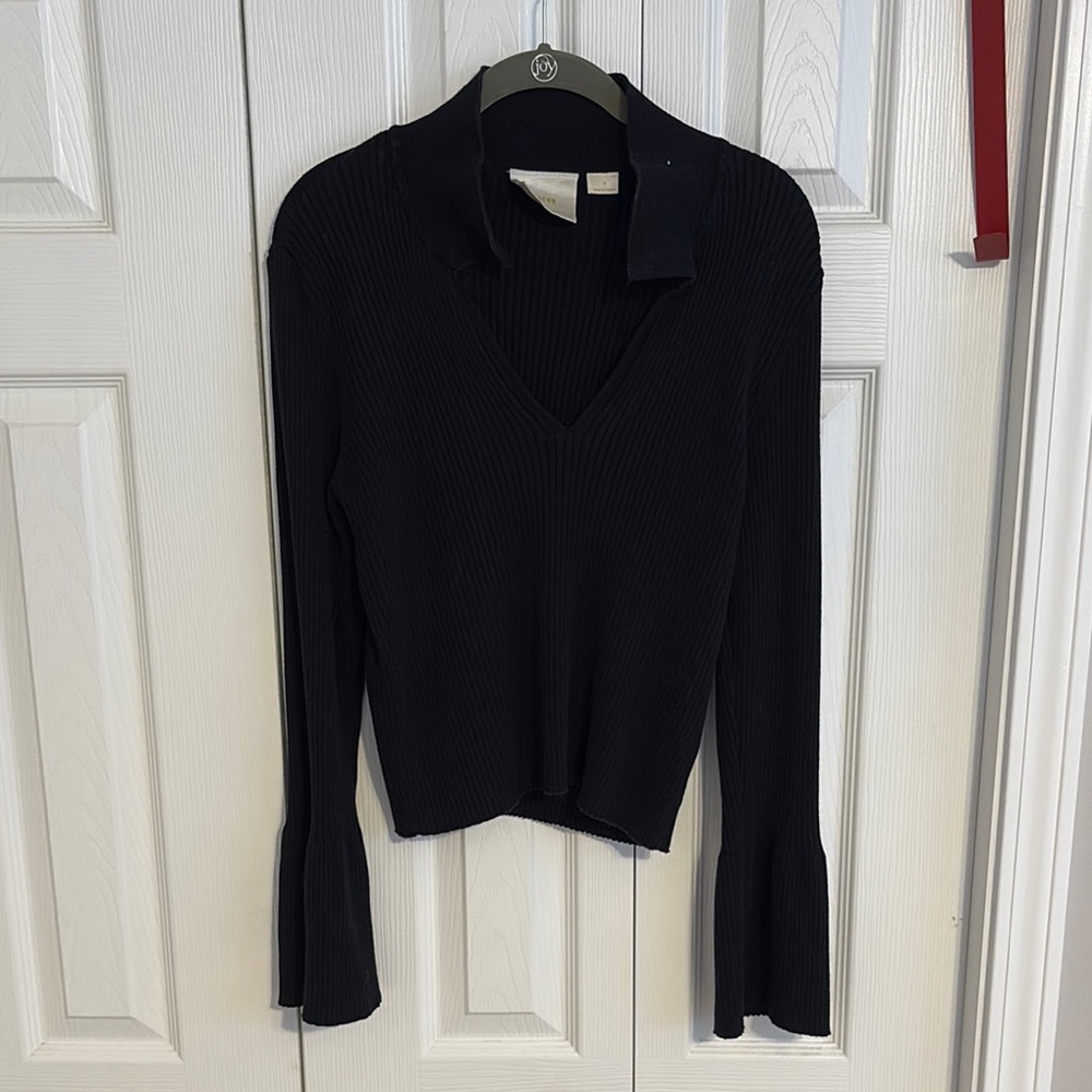 Black Ribbed V-Neck Sweater